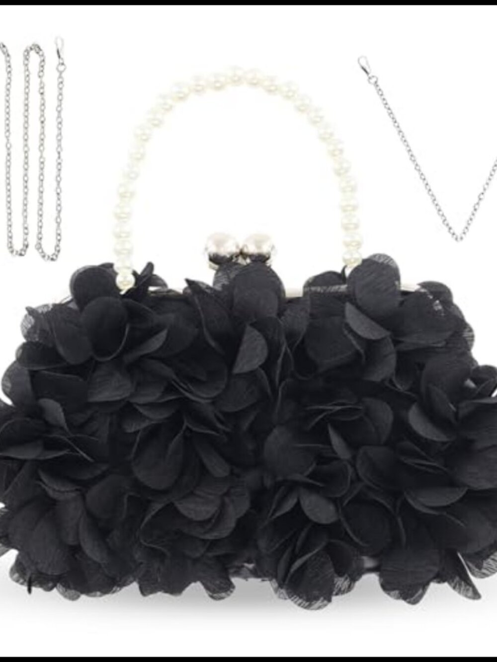 Small Floral Pleated Fabric Clutch Evening Bag Detachable Chain Wedding Party